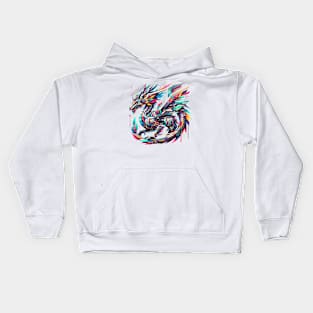 Neon Mythos: Vibrant Cyber Dragon Tee Kids Hoodie